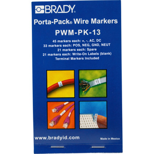 Brady Porta-Pack® PWM Series B-500 Repositionable Wire Marker Books +, -, AC, DC  POS, NEG, GND  NEUT  SPARE, Blank (Write-on) Vinyl 1.56 in