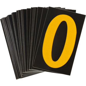 Brady 5000 Series Reflective Number and Letter Labels 0 Yellow on Black B-997 Reflective Sheeting