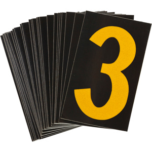 Brady 5000 Series Reflective Number and Letter Labels 3 Yellow on Black B-997 Reflective Sheeting