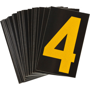 Brady 5000 Series Reflective Number and Letter Labels 4 Yellow on Black B-997 Reflective Sheeting
