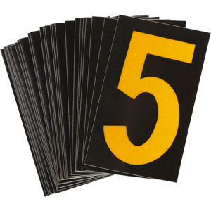 Brady 5000 Series Reflective Number and Letter Labels 5 Black on Yellow B-997 Reflective Sheeting