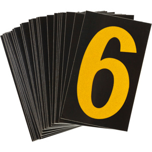 Brady 5000 Series Reflective Number and Letter Labels 6 Yellow on Black B-997 Reflective Sheeting