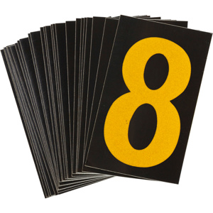 Brady 5000 Series Reflective Number and Letter Labels 8 Yellow on Black B-997 Reflective Sheeting