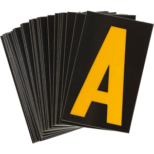 Brady 5000 Series Reflective Number and Letter Labels A Yellow on Black B-997 Reflective Sheeting