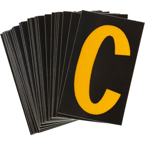 Brady 5000 Series Reflective Number and Letter Labels C Yellow on Black B-997 Reflective Sheeting