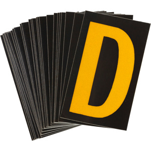 Brady 5000 Series Reflective Number and Letter Labels D Yellow on Black B-997 Reflective Sheeting