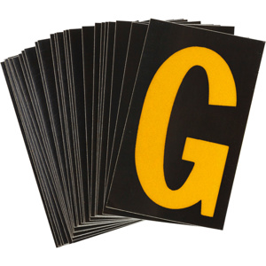 Brady 5000 Series Reflective Number and Letter Labels G Yellow on Black B-997 Reflective Sheeting