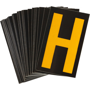 Brady 5000 Series Reflective Number and Letter Labels H Yellow on Black B-997 Reflective Sheeting