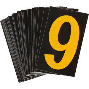 Brady 5000 Series Reflective Number and Letter Labels 9 Yellow on Black B-997 Reflective Sheeting