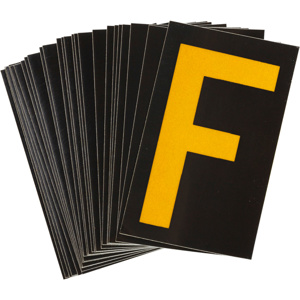 Brady 5000 Series Reflective Number and Letter Labels F Yellow on Black B-997 Reflective Sheeting