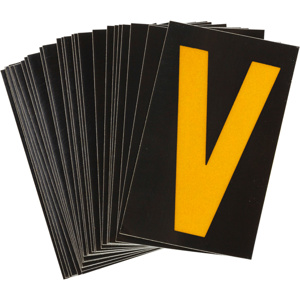 Brady 5000 Series Reflective Number and Letter Labels V Yellow on Black B-997 Reflective Sheeting