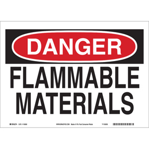Brady B-120 Hazardous Materials Safety Signs 10 x 14 in Danger- Flammable Materials Aluminum Black/Red on White