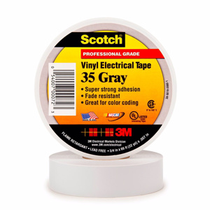 3M Scotch® 35 Series Color Coding Vinyl Electrical Tape Gray Vinyl 0.75 in 66 ft