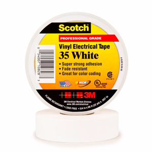 3M 35 Series Vinyl Electrical Tape 1/2 in x 20 ft 7 mil White