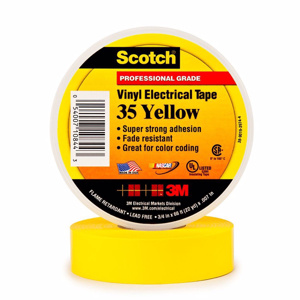 3M Scotch® 35 Series Color Coding Vinyl Electrical Tape Yellow Vinyl 0.75 in 66 ft
