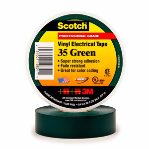 3M 35 Series Vinyl Electrical Tape 3/4 in x 66 ft 7 mil Green<multisep/>Green