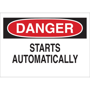 Brady B-120 Machine & Operational Safety Signs 7 x 10 in Starts Automatically Aluminum Black/Red on White