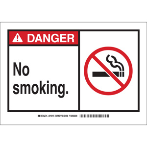Brady B-120 No Smoking Safety Signs 10 x 14 in Danger- No Smoking Aluminum Black/Red on White