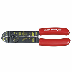 Klein Tools 6-in-1 Cable Crimper, Cutter & Strippers 22 - 8 AWG Solid, 26 - 10 AWG Stranded Red Straight