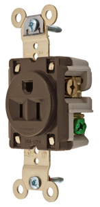 Hubbell Wiring Straight Blade Single Receptacles 15 A 125 V 2P3W 5-15R Specification HBL® Extra Heavy Duty Max Dry Location Brown