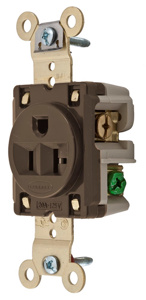Hubbell Wiring Straight Blade Single Receptacles 20 A 125 V 2P3W 5-20R Specification HBL® Extra Heavy Duty Max Dry Location Brown