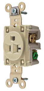 Hubbell Wiring Straight Blade Single Receptacles 20 A 125 V 2P3W 5-20R Specification HBL® Extra Heavy Duty Max Dry Location Ivory