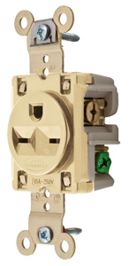 Hubbell Wiring Straight Blade Single Receptacles 15 A 250 V 2P3W 6-15R Specification HBL® Extra Heavy Duty Max Dry Location Ivory