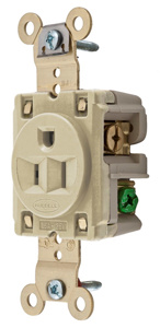 Hubbell Wiring Straight Blade Single Receptacles 15 A 125 V 2P3W 5-15R Specification HBL® Extra Heavy Duty Max Dry Location Ivory