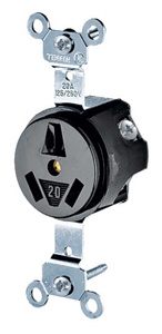 Hubbell Wiring Straight Blade Single Receptacles 20 A 125/250 V 3P3W 10-20R Industrial Classic Design Dry Location Black