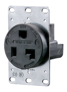 Hubbell Wiring Straight Blade Single Receptacles 30 A 125 V 2P3W 5-30R Industrial Dry Location Black