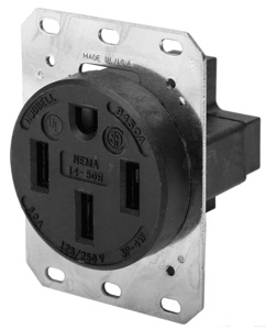 Hubbell Wiring Straight Blade Single Receptacles 50 A 125/250 V 3P4W 14-50R Industrial Dry Location Black