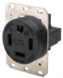 Hubbell Wiring Straight Blade Single Receptacles 60 A 125/250 V 3P4W 14-60R Industrial Dry Location Black