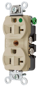 Hubbell Wiring Straight Blade Duplex Receptacles 20 A 125 V 2P3W 5-20R Hospital HBL® Extra Heavy Duty Max Slender Dry Location Ivory