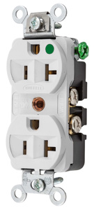 Hubbell Wiring Straight Blade Duplex Receptacles 20 A 125 V 2P3W 5-20R Hospital HBL® Extra Heavy Duty Max Slender Dry Location White