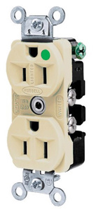 Hubbell Wiring Straight Blade Duplex Receptacles 15 A 125 V 2P3W 5-15R Hospital HBL® Extra Heavy Duty Max Dry Location Ivory