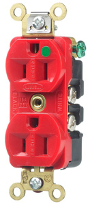 Hubbell Wiring Straight Blade Duplex Receptacles 15 A 125 V 2P3W 5-15R Hospital HBL® Extra Heavy Duty Max Dry Location Red