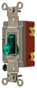 Hubbell Wiring SPST Toggle Light Switches 20 A 120/277 V HBL® Extra Heavy Duty HBL1221 Pilot Light (Illuminated On) Green