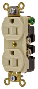 Hubbell Wiring Straight Blade Duplex Receptacles 15 A 125 V 2P3W 5-15R Industrial HBL® Extra Heavy Duty Max Compact Dry Location Ivory