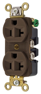 Hubbell Wiring Straight Blade Duplex Receptacles 20 A 125 V 2P3W 5-20R Industrial HBL® Extra Heavy Duty Max Dry Location Brown