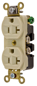 Hubbell Wiring Straight Blade Duplex Receptacles 20 A 125 V 2P3W 5-20R Industrial HBL® Extra Heavy Duty Max Dry Location Ivory