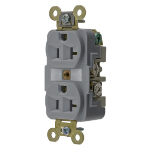 Hubbell Wiring Straight Blade Duplex Receptacles 20 A 125 V 2P3W 5-20R Specification HBL® Extra Heavy Duty Max Dry Location Gray