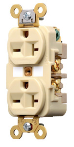 Hubbell Wiring Straight Blade Duplex Receptacles 20 A 250 V 2P3W 6-20R Specification HBL® Extra Heavy Duty Max Dry Location Ivory