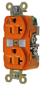 Hubbell Wiring Straight Blade Duplex Receptacles 20 A 125 V 2P3W 5-20R Commercial/Industrial HBL® Extra Heavy Duty Max Dry Location Orange