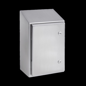 nVent HOFFMAN Wall Mount Concealed Hinge Cover Sloped Top Weatherpoof Enclosures Stainless Steel 24 x 24 x 8 in 14 ga NEMA 4X