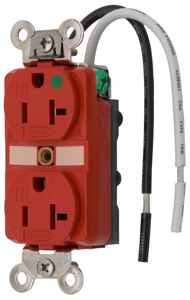 Hubbell Wiring Straight Blade Duplex Receptacles 20 A 125 V 2P3W 5-20R Hospital HBL® Extra Heavy Duty Max Tamper-resistant Red