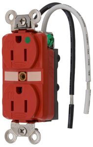 Hubbell Wiring Straight Blade Duplex Receptacles 15 A 125 V 2P3W 5-15R Hospital HBL® Extra Heavy Duty Max Tamper-resistant Red