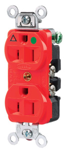 Hubbell Wiring Straight Blade Duplex Receptacles 15 A 125 V 2P3W 5-15R Hospital HBL® Extra Heavy Duty Max Dry Location Red