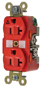 Hubbell Wiring Straight Blade Duplex Receptacles 20 A 125 V 2P3W 5-20R Commercial/Industrial HBL® Extra Heavy Duty Max Dry Location Red