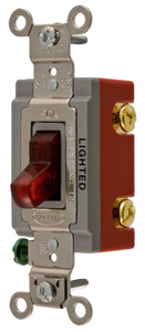 Hubbell Wiring SPST Toggle Light Switches 20 A 120/277 V HBL® Extra Heavy Duty HBL1221 Illuminated Red