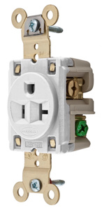 Hubbell Wiring Straight Blade Single Receptacles 20 A 125 V 2P3W 5-20R Specification HBL® Extra Heavy Duty Max Dry Location White